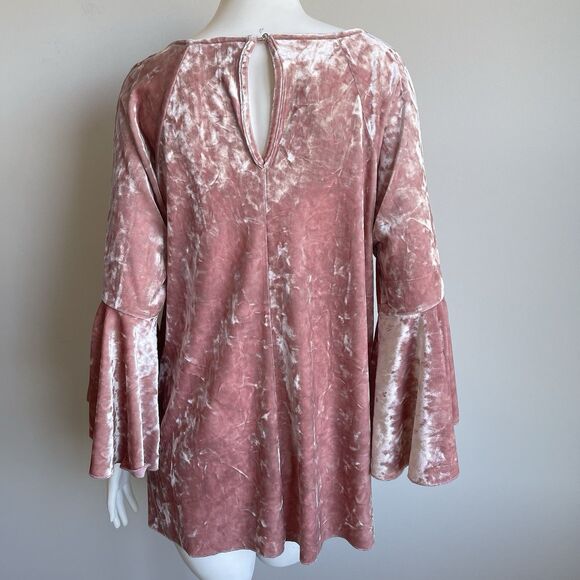 Cupio Pink Crushed Velvet Bell Sleeve Tunic Boho Top Size L Gypsy Y2K - Picture 7 of 10